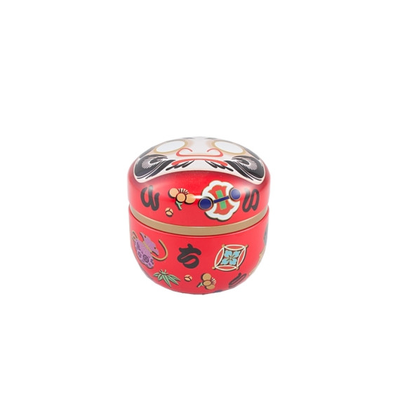 Tin tea box of 40 grams with daruma motifs: an original and lucky gift