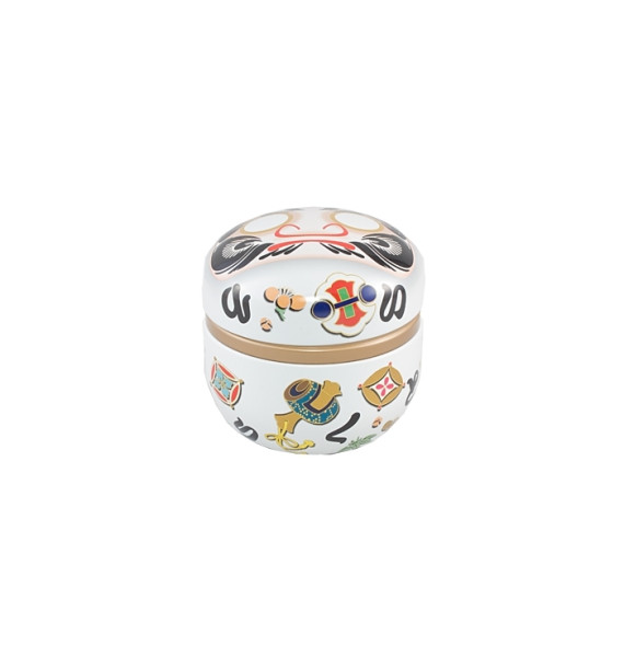 Tin tea box of 40 grams with daruma motifs: an original and lucky gift