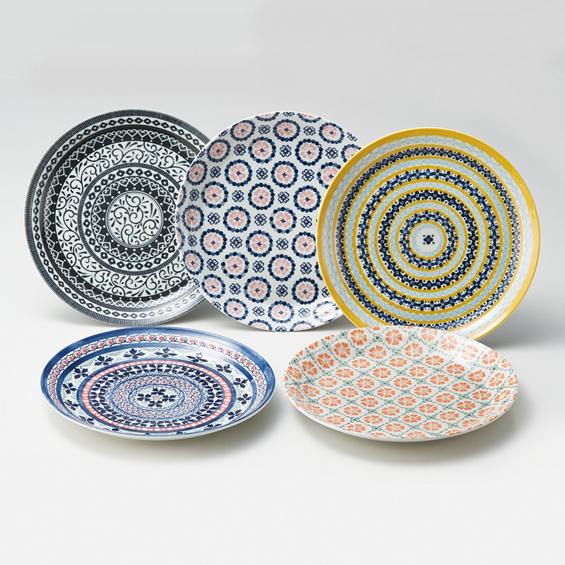 Indigo piatti in porcellana Ukiyo-e Saikai ceramica tradizionale giapponese Ai-e 31302 dal Giappone. set da 5 piatti 