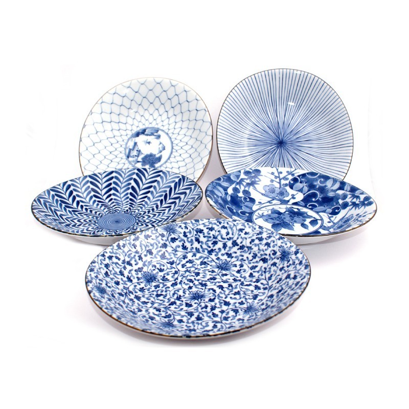 Piatti in porcellana tradizionale giapponese Hasami-yaki Set di 5 piatti Fatto in Giappone Sometsuke Indigo Blue 31302 