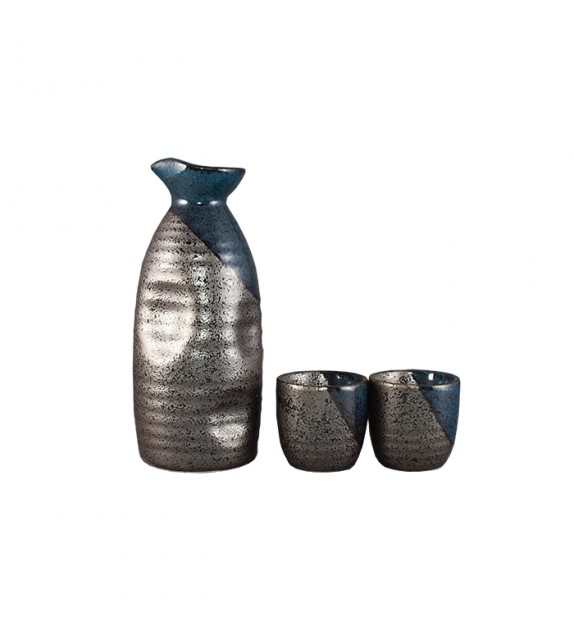 Service à saké Ensemble de coupe à saké traditionnel peint à la main Motif porcelaine poterie en céramique Tasses Crafts Verres à vin 5 pièces Blue Rich 
